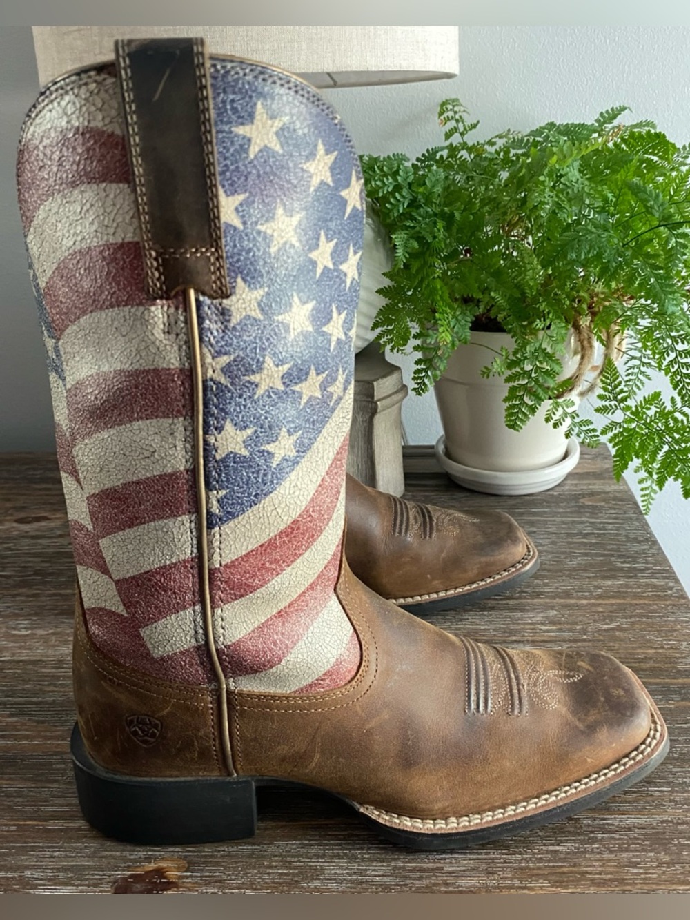 Ariat Level Up Patriot Leather Western Cowgirl Cowboy Boots American Flag 6.5B - Picture 2 of 14